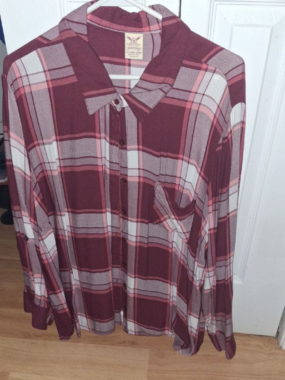 Faded Glory Burgundy Pink Plaid Button-Down Shirt